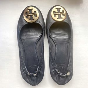 Tory Burch Navy Flats in good condition!